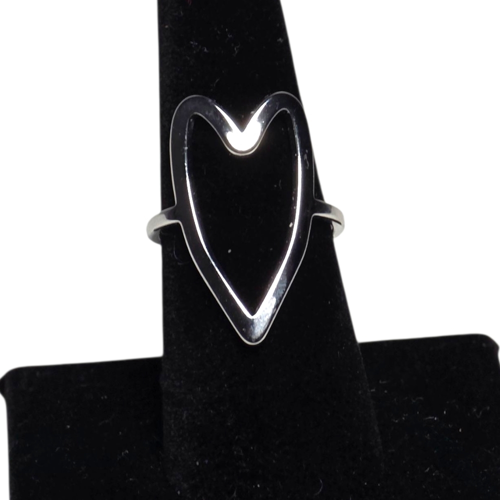 Silver Tone Heart Ring Stainless Steel Adjustable